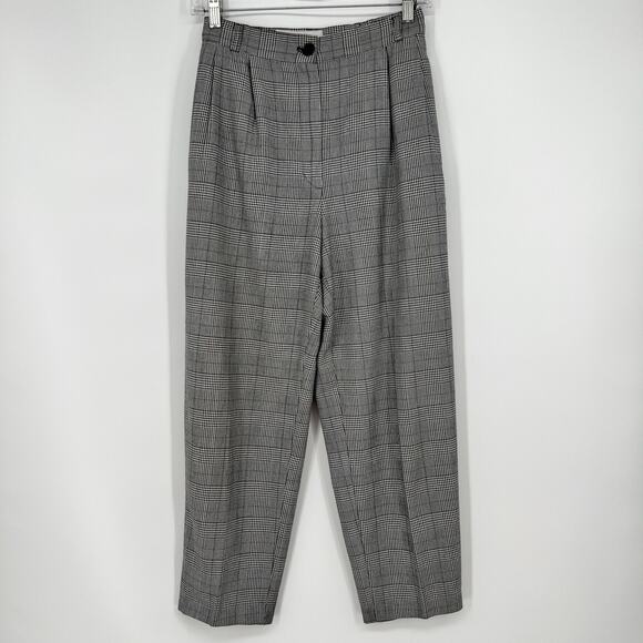 Vtg Norton McNaughton High Rise Trouser Pant  6 Gray Glen Plaid Cropped Pleated - Picture 1 of 13